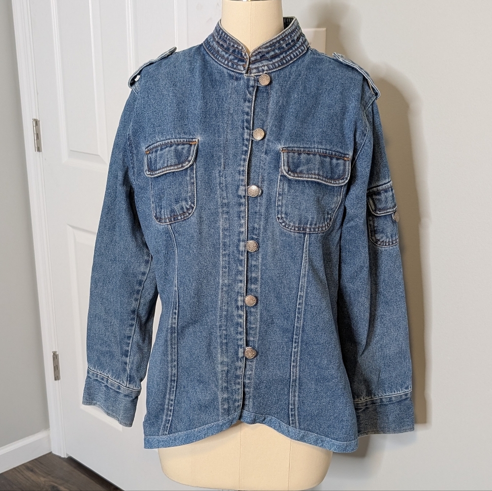 Bill Blass Vintage Denim Military Style Jacket Size Medium/6